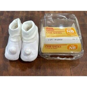 Vintage Sears Crib Shoes Newborn Baby NB Soft Sole ~NEW~ Puff Ball Cloth